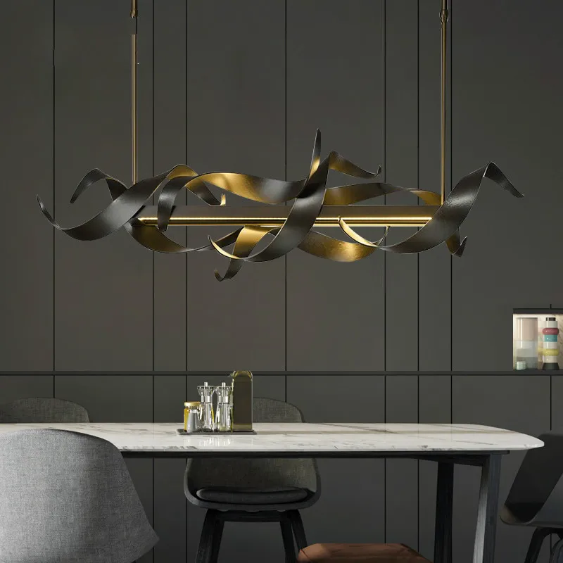 

Postmodern Luxury LED Restaurant Pendant Decoration Nordic Living Room Sample Room Pendant Light Simple Iron Bar Pendant Light