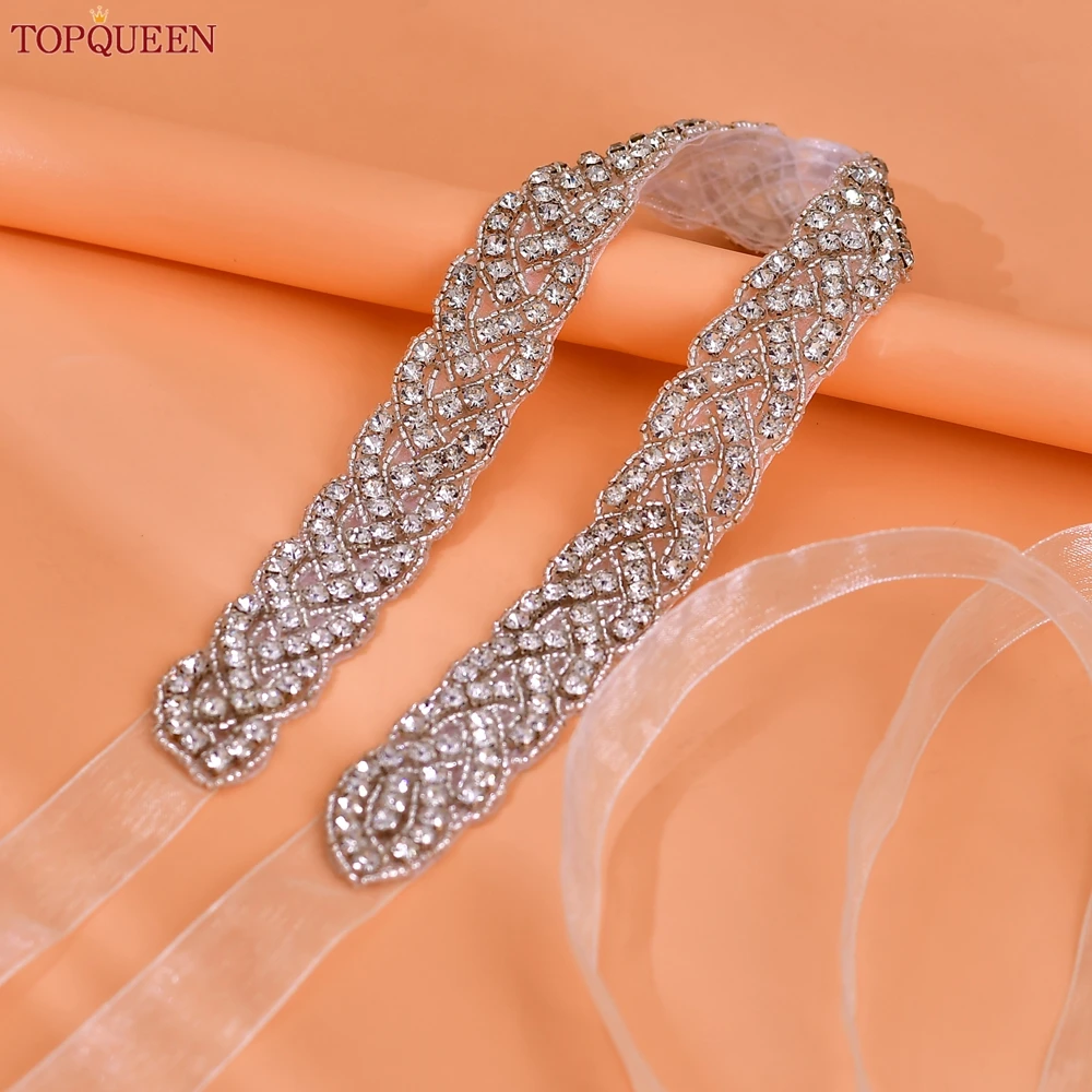 TOPQUEEN luxe mariage ceinture de mariée ruban brillant strass ceintures pour robe formelle grande taille diamant ceinture ceinture Applique S216