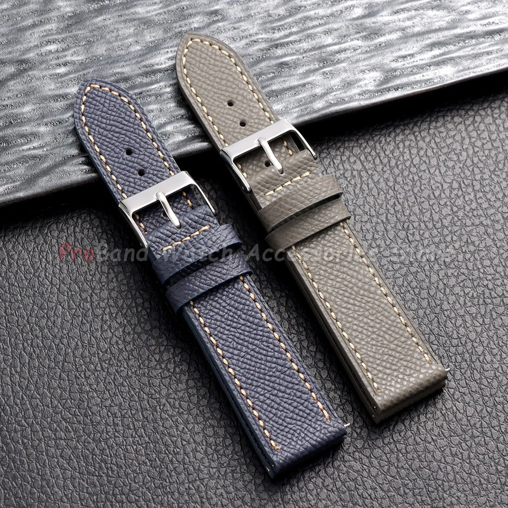 Premium Calfskin Leather Watch Strap - Blue Grey Cowhide Wristband Bracelet for Men and Women, Available in Multiple Sizes