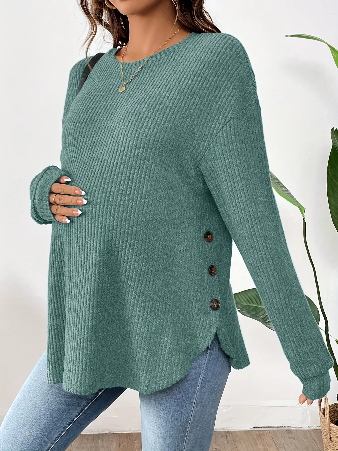 בגדי הריון פריממה בלוזה בשרוול ארוך סתיו חורף נשים בהריון סוודר עם צווארון O-Neck חולצות סוודר פולאובר חולצות