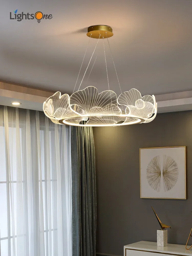 

Postmodern light luxury living room chandelier modern minimalist dining room bedroom nordic lotus leaf lamp