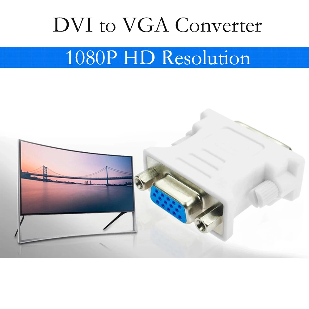 1080P DVI to VGA DVI-I 24+5 Pin Male to Female Video Converter Adapter for PC laptop Graphics Cards Computer HDMI Monitor