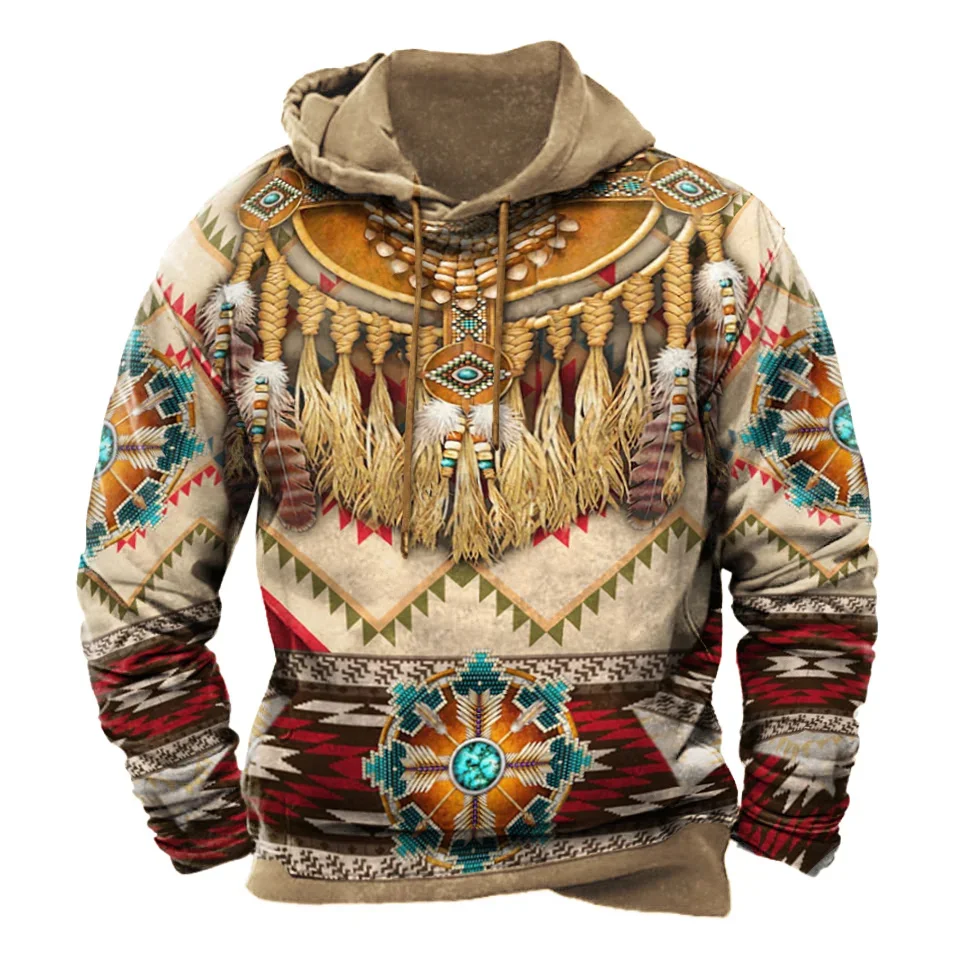 

Vintage Indian Men's Hooded Shirt Autumn Hoodies Sweatshirt 2023 New Harajuku Men Clothing Streetwear Male Casual Pullover Tops