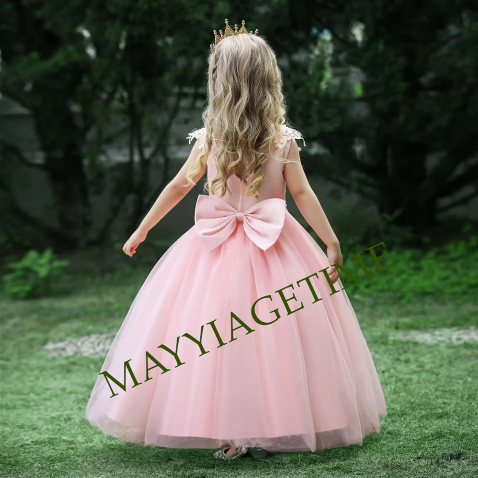 

Simple Tulle Puffy Applique Sleeveless With Bow Flower Girl Dresses For Wedding Child's First Eucharistic Birthday Party Dresses
