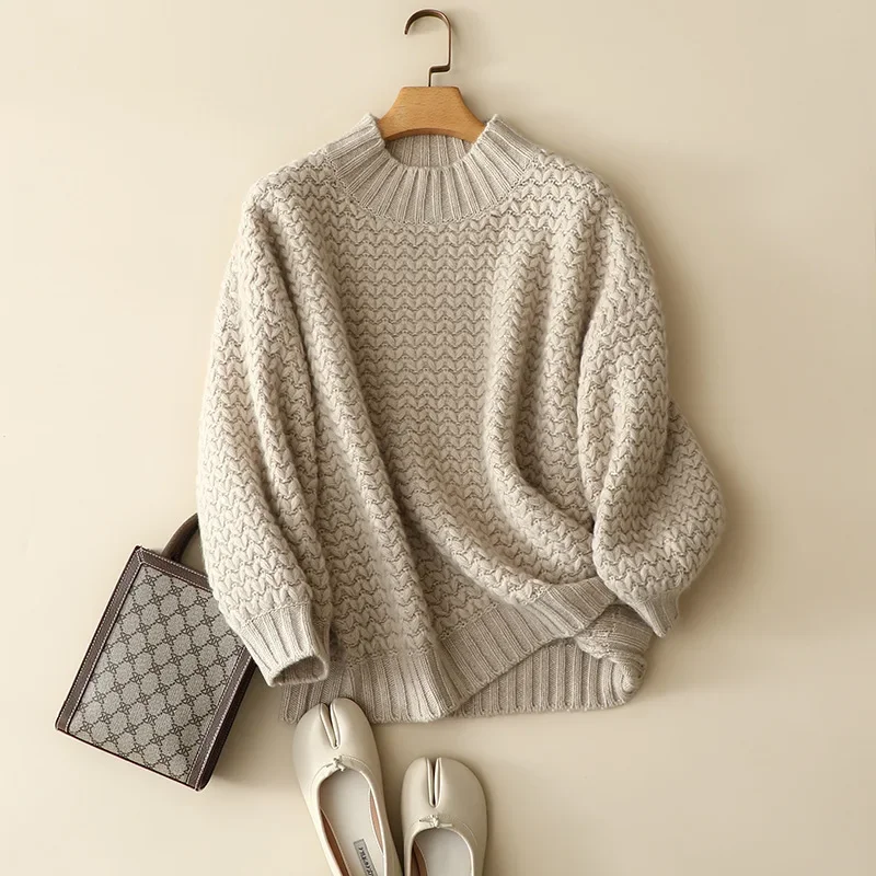 

100% кашемировые свитера с высоким воротом новые во Франции стильные толстые женские пуловеры оверсайз вязаные Свободные Теплые Джемперы Стильные топы