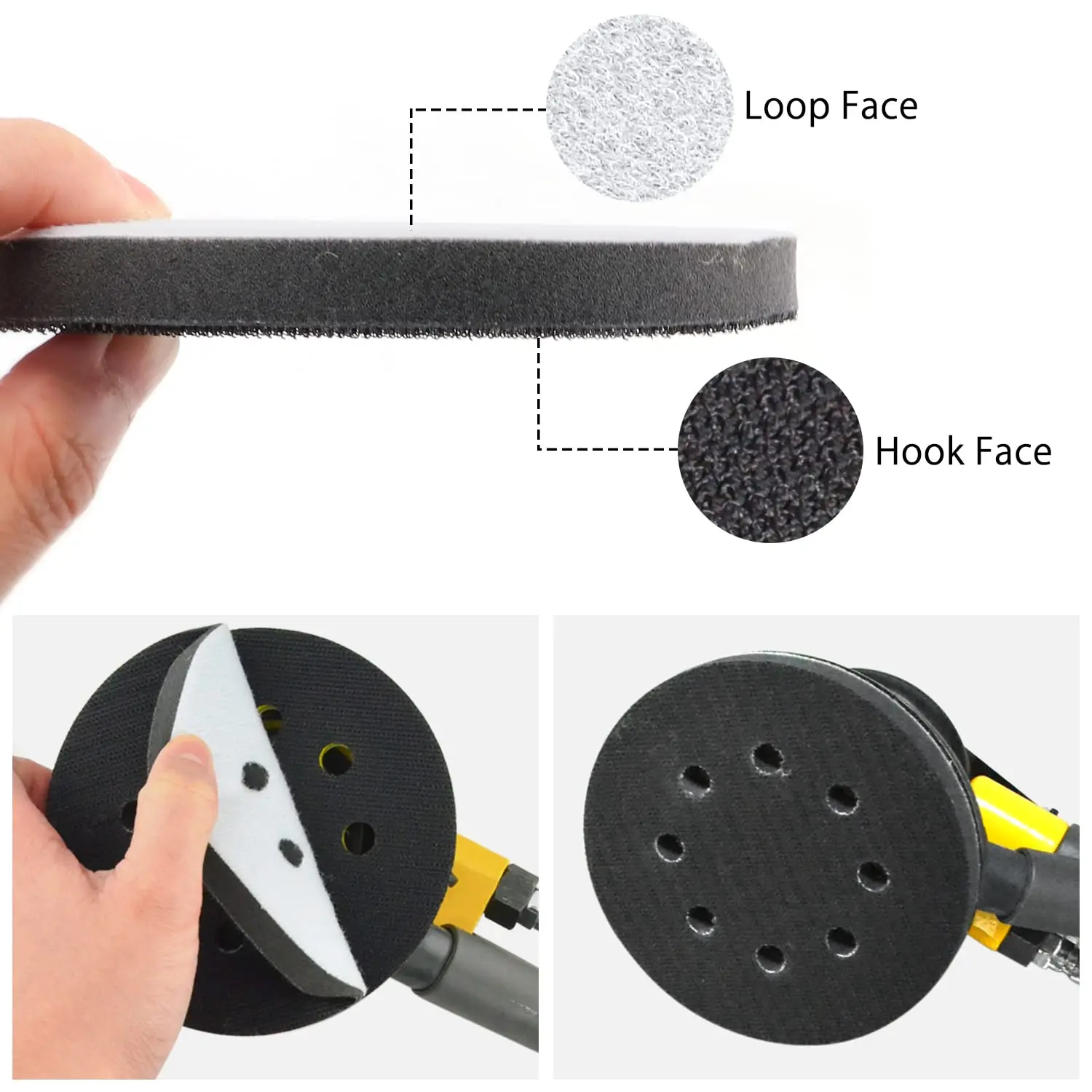 2 Stück Schnittstellenpad, 12,7 cm, 8 Löcher, Klettverschluss, weicher Schwamm, Kissen, Pufferpads für Schleifscheibenpolitur, 125 mm Schleifpads – Detail 7
