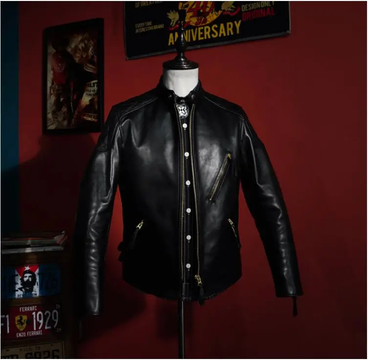 

Free shipping.Men Italy quality cowhide jacket.black slim genuine leather coat.cool motor biker leather cloth,brand new