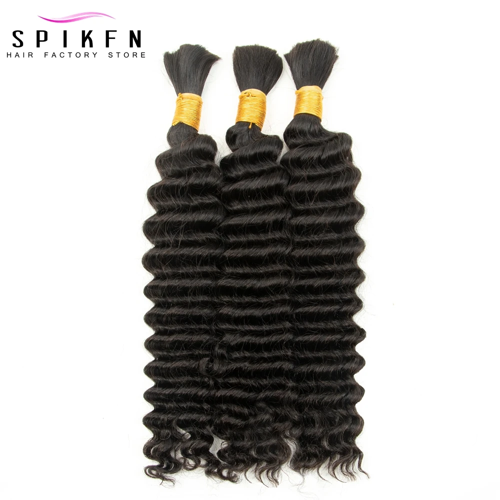 Bulk Human Hair No Weft For Braiding Deep Wave Hair Bundles 14"-24" Natural Black Virgin For Braids 50g/pack
