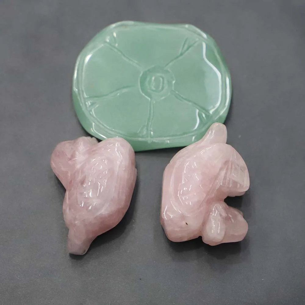 New Natural Stone Carved Mandarin Duck Animal Ornaments Rose Quartz Aventurine Crystal Crafts Handmade Figurine Home Decoration