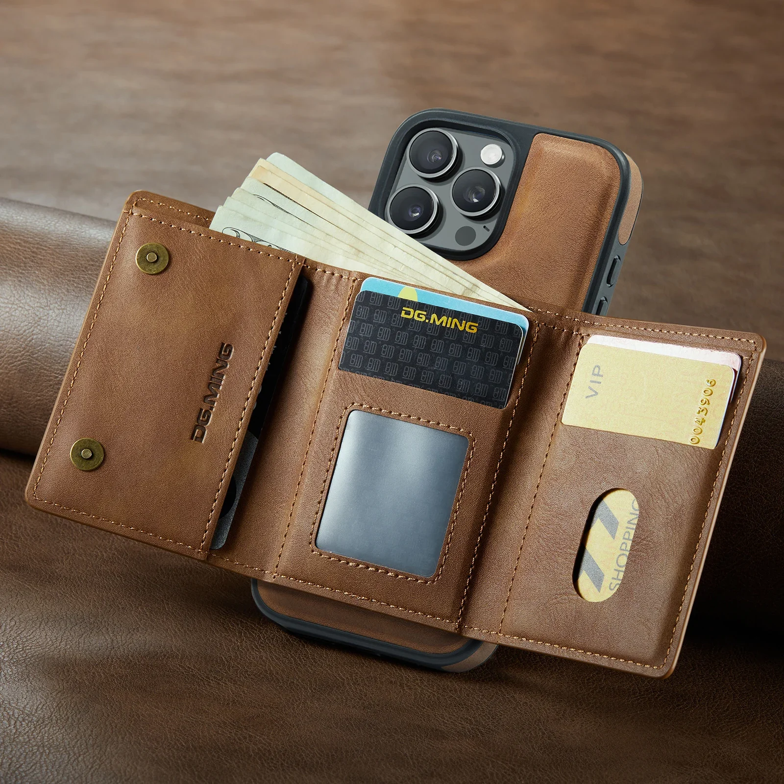 Versatile Detachable Magnetic Leather Wallet Case with RFID Protection