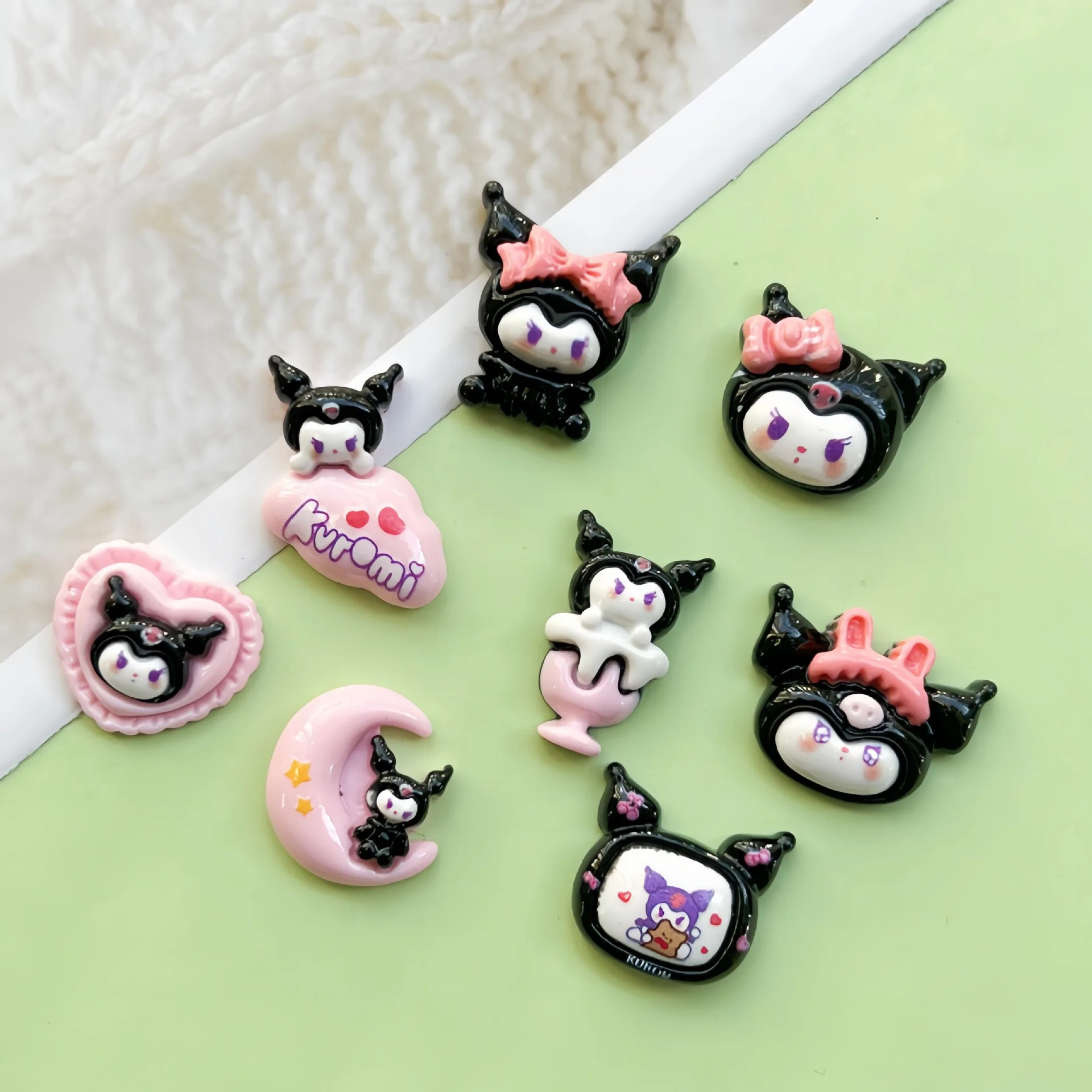 

5 шт., милые Мультяшные полимерные принадлежности sanrio kuromi с плоской задней стороной, кавайные полимерные аксессуары «сделай сам», материалы для рукоделия, украшение для скрапбукинга