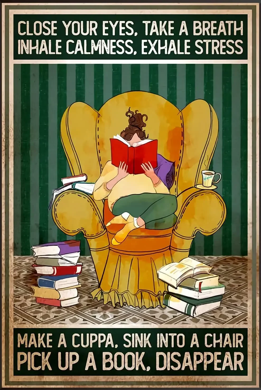 

Love Book Poster-Sink To The Chair To Pick Up The Book and Disappear, Love Reading, The Tin Sign Metal Sign Metal Sign Tin Sign