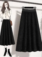 plus Size Women's Glitter Tweed High Waist A-Line Long Skirt Casual Versatile f Body Skirt for Plump Women Hip Conceal Sli...