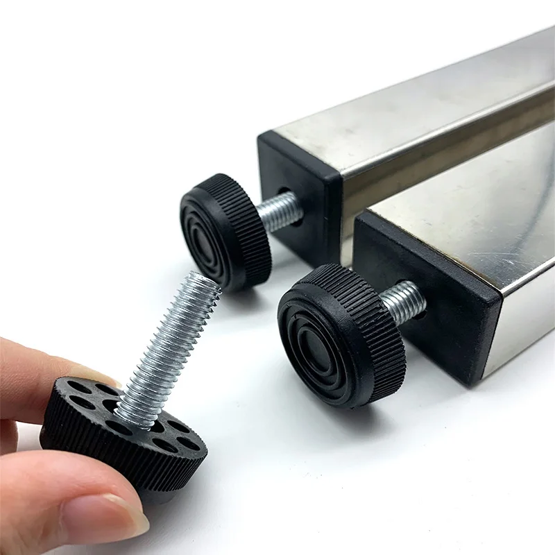 Plastic Pipe Caps 1/4/10pcs M6 M8 Black Square Plastic Pipe Plugs Adjustable Screw Foot Pad Furniture Leg End Caps 10 15 16 19 20 25 30 38 40 50mm
