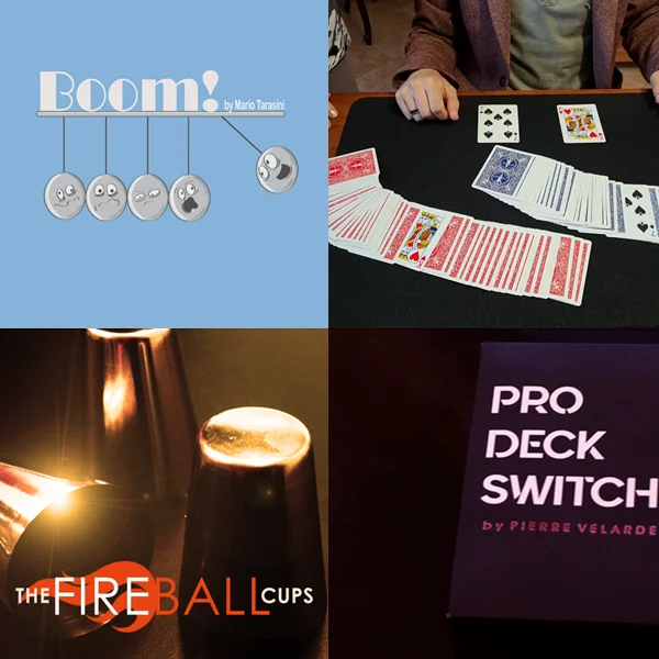 

Boom by Mario Tarasini，Disegual by Joseph B，Fireballs by Gary Jones，Pro Deck Switch by Pierre Velarde magic tricks