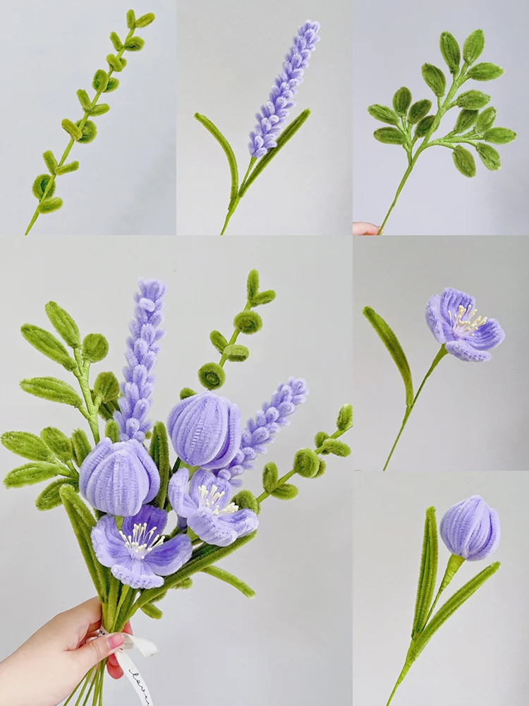 Purple twist stick handmade bouquets diy material package encryption top tulip corn poppy handmade flower material package full