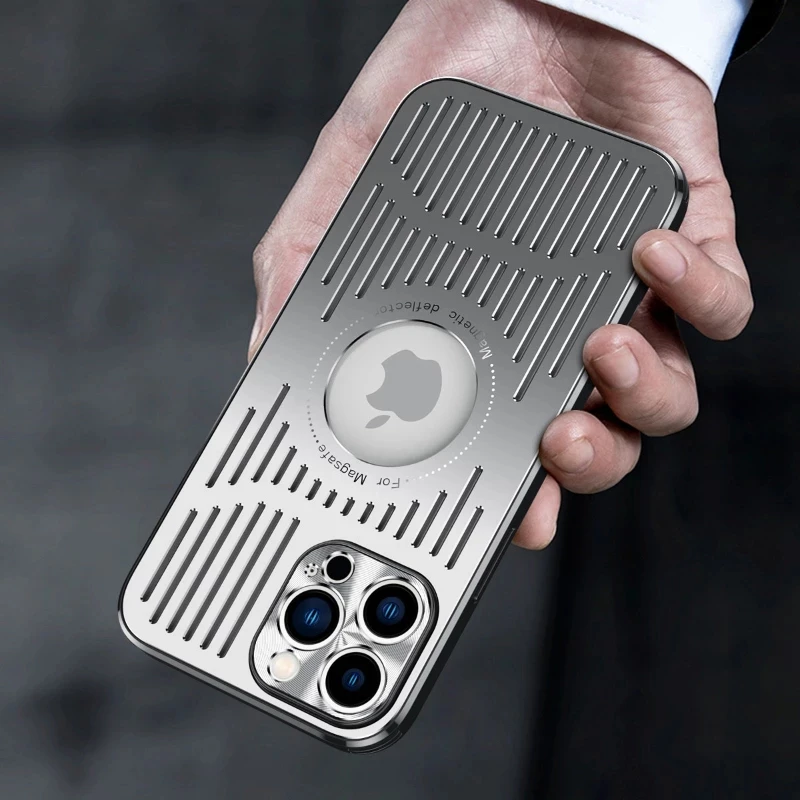 

YurKem Metal Heat Dissipation Breathable Macsafe Case For IPhone 14 13 12 Pro Max Plus Cover
