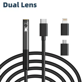 KERUI 2MP Dual Lens Endoscope Camera WiFi 7.9mm Mini Camera Waterproof Hard Wire Pipeline Inspection Borescope for Type C IOS 1