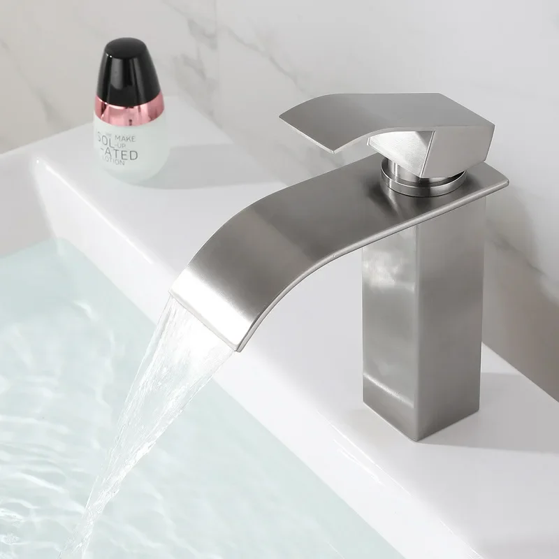 

Bathroom Faucet Basin Sink Hot and Cold Water Basin Mixing Faucet Crane Square Waterfall Style Washbasin Sink Faucet