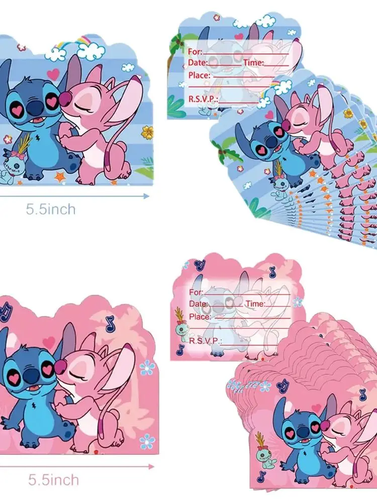 Description Picture 5 of item10/20/30pcs Lilo&Stitch themed invitation cards mini greeting cards single page event children's birthday party supplies