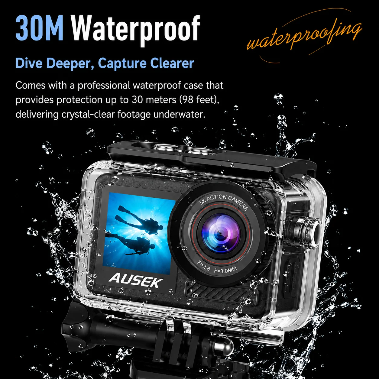 AT-M90TR 5K 60FPS 액션 카메라 WiFi 듀얼 스크린 방수 스포츠 카메라 30M 수중 헬멧 자전거 오토바이 Vlog 카메라 DVR