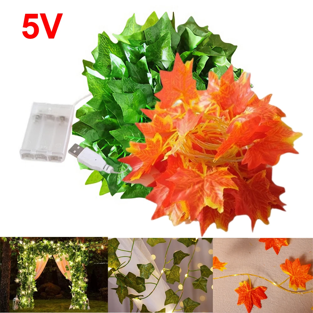 Enchanted Eucalyptus & Maple Leaf LED String Lights - USB & Battery Powered Fairy Illumination for Weddings and Festive Decor