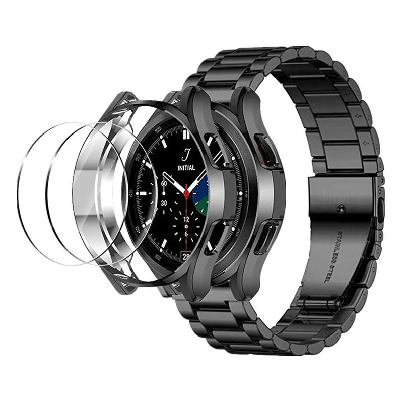 

Ремешок из закаленного стекла и корпуса для Samsung Galaxy Watch 4 Band Classic 46 мм 42 мм, браслет из нержавеющей стали для galaxy watch 3 45 мм 41 мм