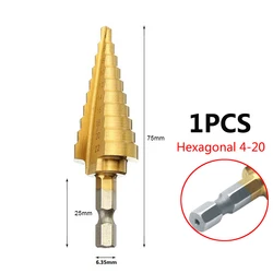 Premium Titanium-Coated HSS Step Drill Bit Set - 3 Piece Hole Cutter Collection (4-22 Hexagon Shank)