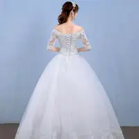 Maria Novia Half Sleeve Belt Wedding Dresses Off The Shoulder Lace Boat Neck Bride Dress Ball Gown Robe De Mariee Customized 2
