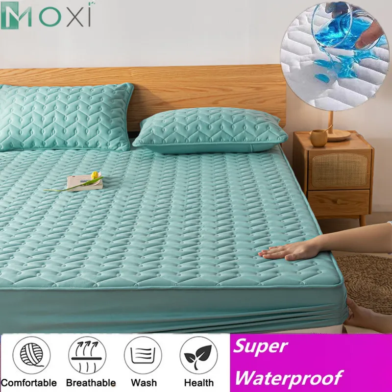 100% Waterproof Thicken Mattress Protector Cover Non-slip Fitted Bed Sheet  Pad Bed Cover Single Double Bed Queen King Size 1Pc - AliExpress