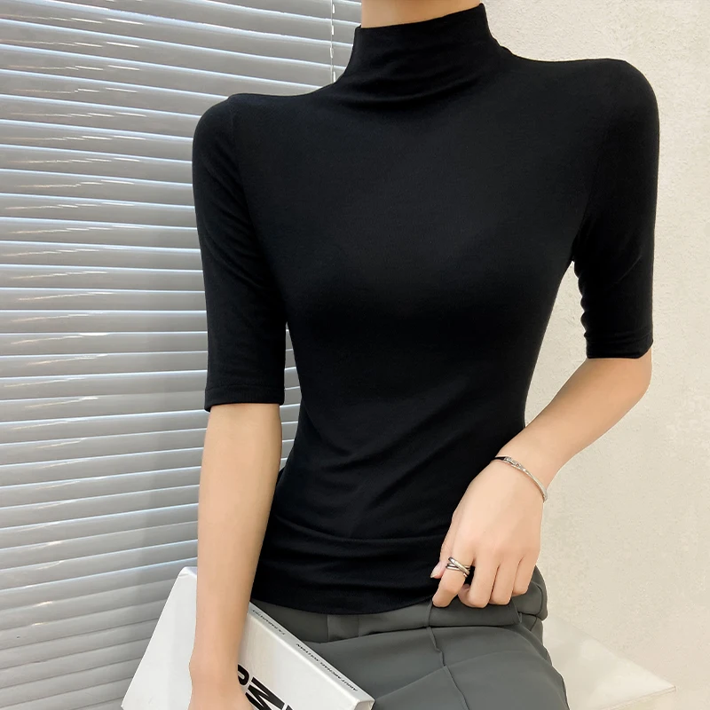 2023 Summer Women Golf Sunscreen with long sleeves and ultra-thin ice silk bottoming shirt and round neck turtleneck top