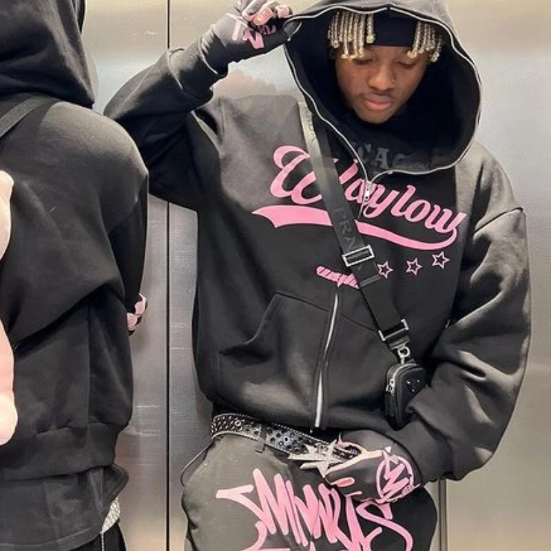 

New Vintage Star Letter Printed Hoodies woman Harajuku Loose Sweatshirts Y2K Streetwear Hip Hop Gothic Zip Oversized Jacket Men