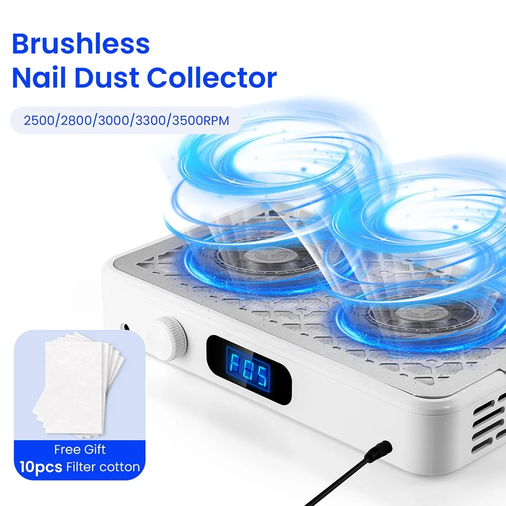 Professional Turbo Vacuum Cleaner Brushless Motor Turbo Nail Vacuum Cleaner Double Turbine Improve Nail Art Efficiency