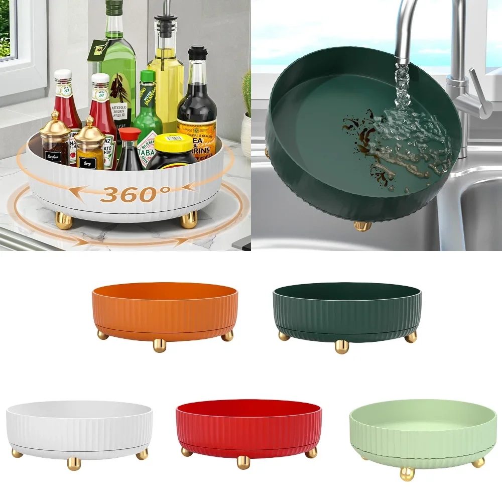 360 Rotation Non-Skid Spice Rack Pantry Cabinet Turntable with Wide Base Storage Bin Rotating Organizer for Kitchen Bathroom