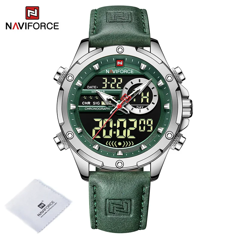 NAVIFORCE Fashion Watches for Men LED Digital Leather Strap Original Sport Wrist Watches Waterproof Male Clock Relogio Masculino 