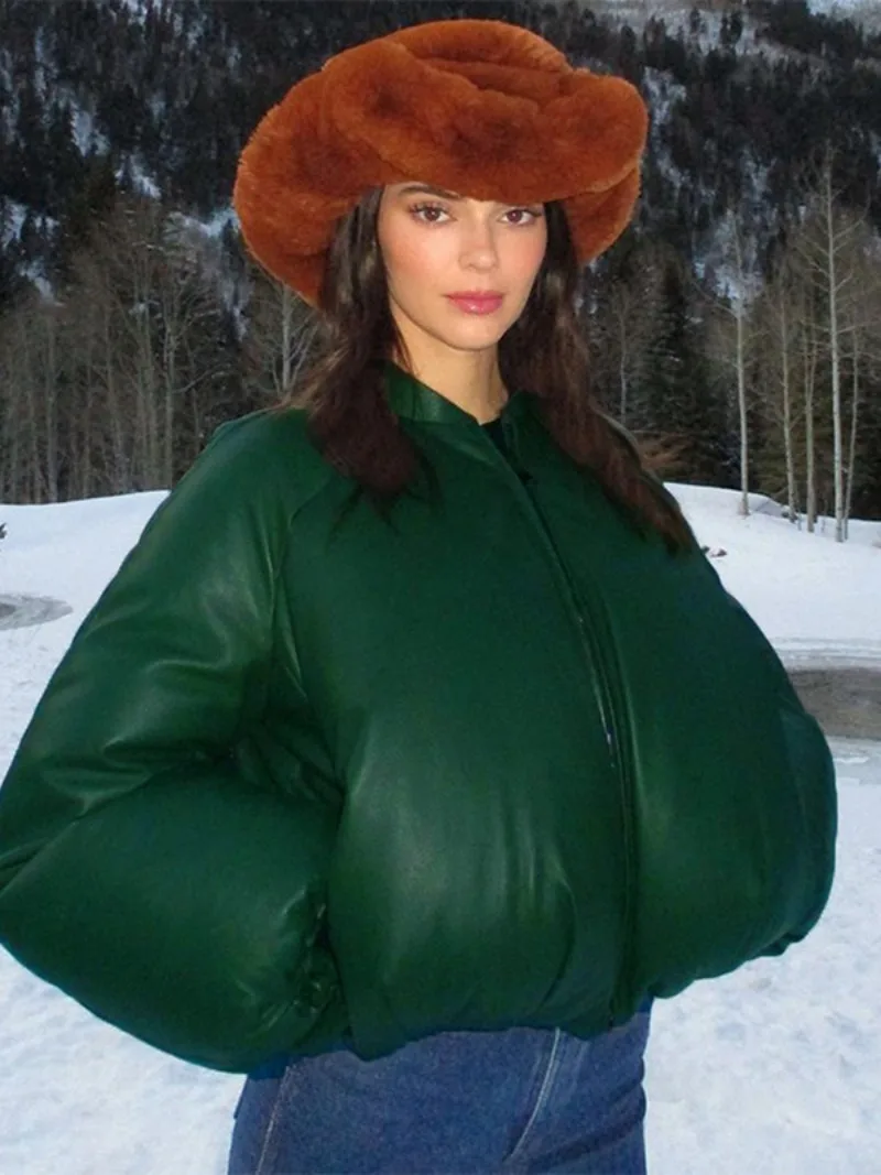 

Autumn Winter Women Solid Cotton Padded Coats 2023 Fashion High Street O-neck Zip-up Thick Warm Jacket Parkas Army Green Black