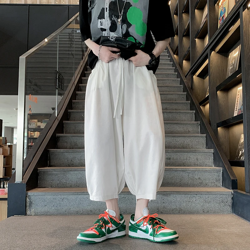 

2022 New Men's Fashion Solid Color Knickerbockers Men Drawstring Casual Harem Pants Summer Loose Wide Leg Pant Trousers