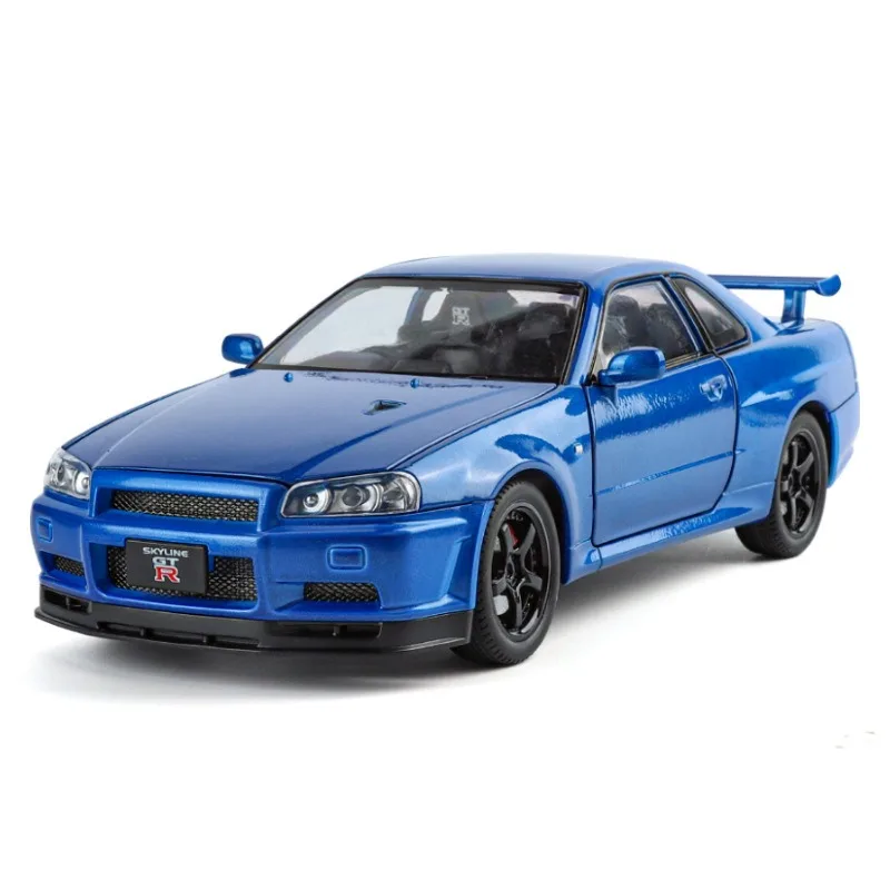 1/24 닛산 스카이라인 GTR-R34 패스트 앤 퓨리어스 합금 자동차 모델, 사운드 라이트, 수집용 미니어처 보이처 다이캐스트 장난감 차량 소년