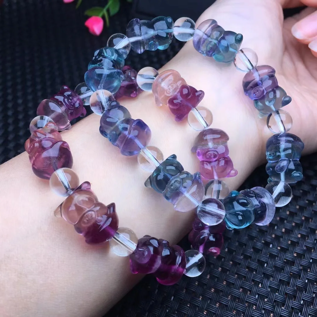 

1 Pc Fengbaowu Natural Rainbow Fluorite Pig Bracelet Crystal Reiki Healing Stone Fashion Jewelry Gift For Women Men