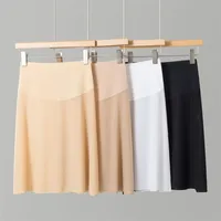 Sous-jupe mi-longue taille haute en soie glacée, sans couture, respirante et anti-transparence 1