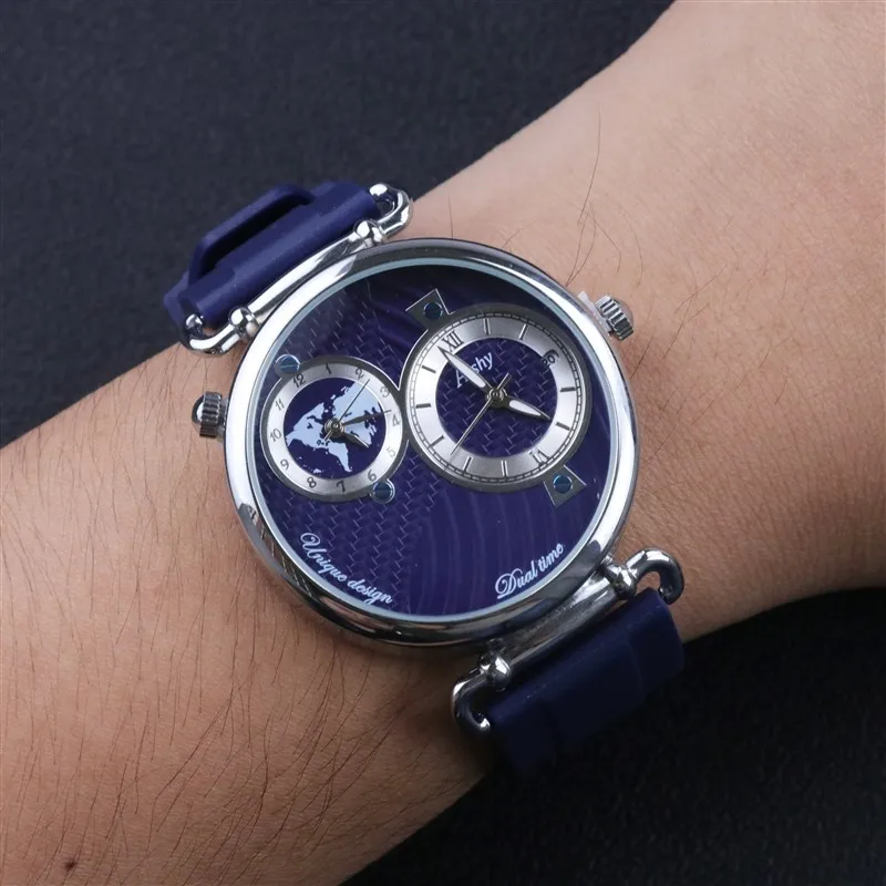2023 Year Men Quartz Watch Dropshipping  Business Top Luxury Brand Aishy Boy WristWatch with Rubber Strap Dual Time Zone