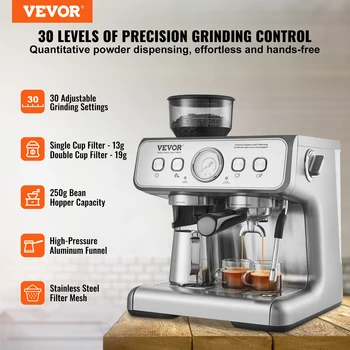 SucceBuy Espresso Machine with Grinder 15 Bar Semi-Automatic Espresso Coffee Maker with Milk Frother Steam Wand 2