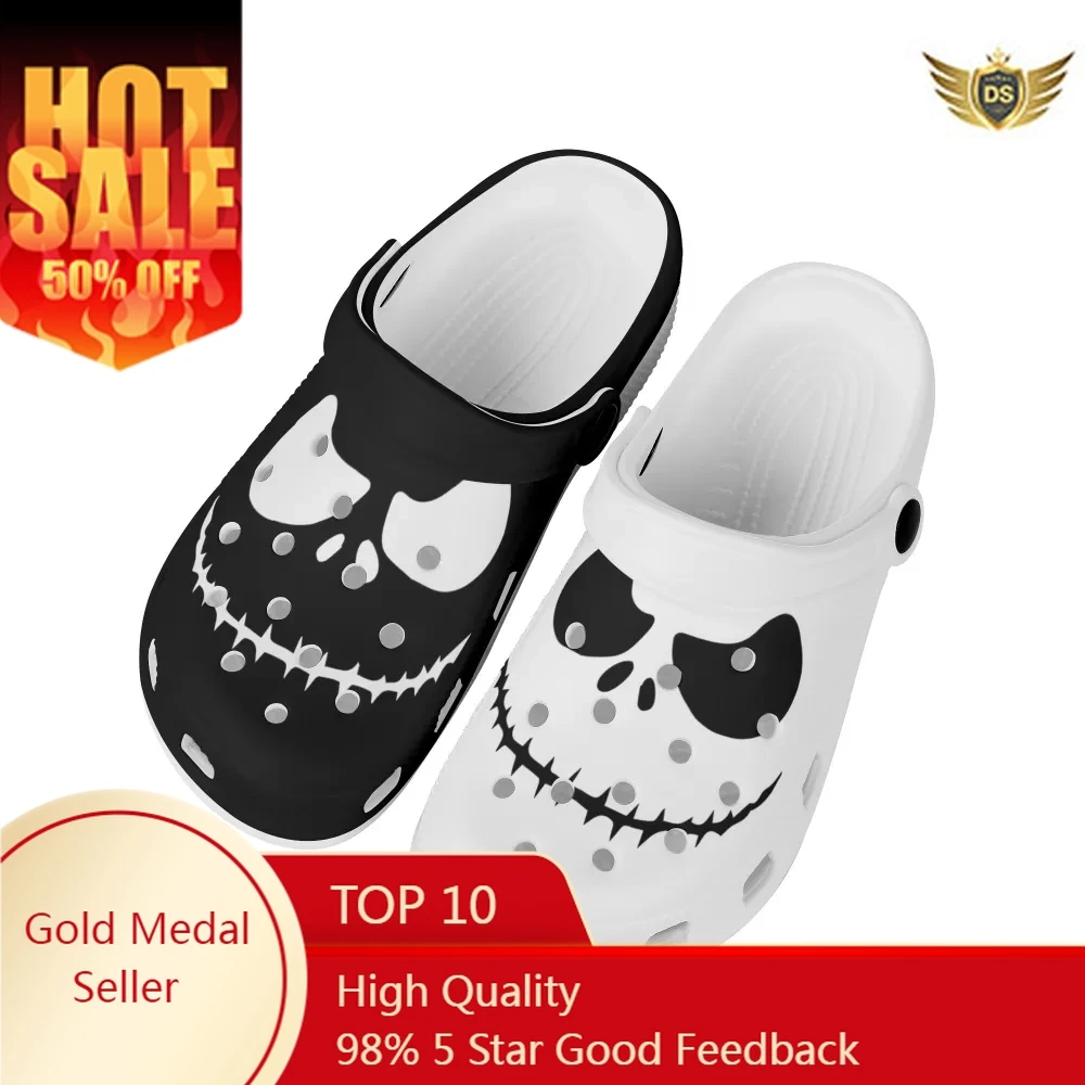 

Men Sandals Summer Beach Hole Shoes Rubber Clogs Man Shoes Black White Nightmare Jack Prints Plus Size 36-47