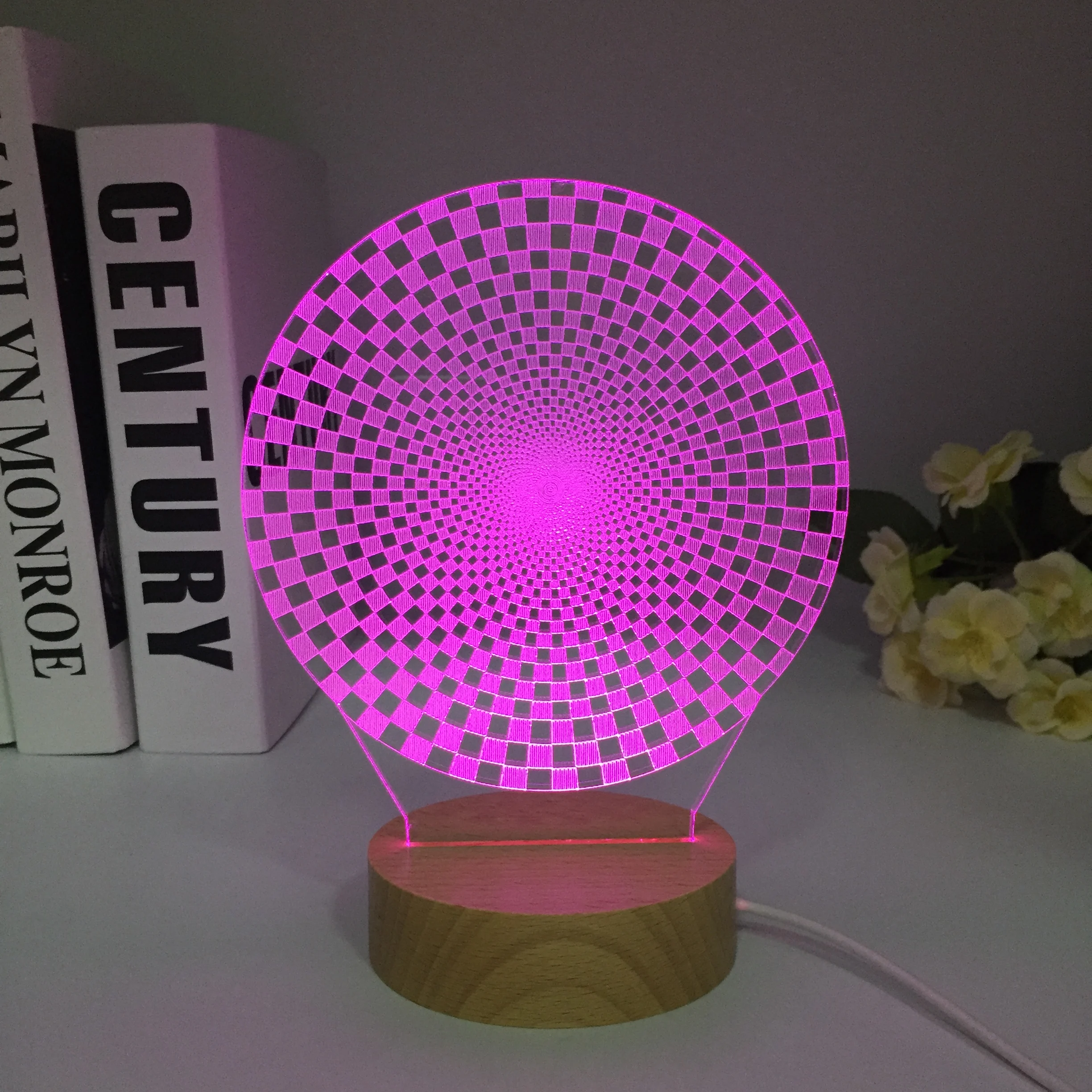 

Абстрактная красочная градиентная 3D настольная лампа, искусственная акриловая стереолампа, необычные USB сенсорные лампы, деревянный стол, круг, лампы для искусственных пространств
