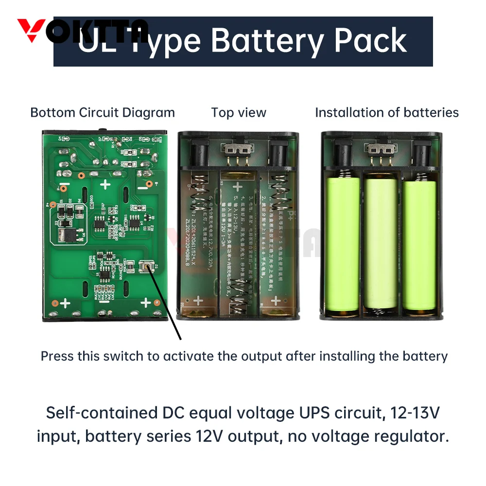 DC 12V 3 18650 Welding Free DIY Kit with protective DC socket Power Bank, equal voltage UPS battery box DIY Uninterrupted Power