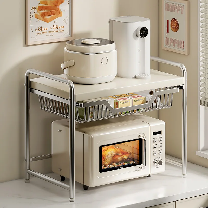 Étagère Extensible 3 Niveaux Pour Micro-ondes - Support Comptoir Cuisine Pour Friteuse Air, Grille-pain, Cafetière - Acier, Réglable