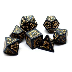Exquisite Dragon Pattern 7 - Piece DND Dice Set - Perfect Gift (Black)