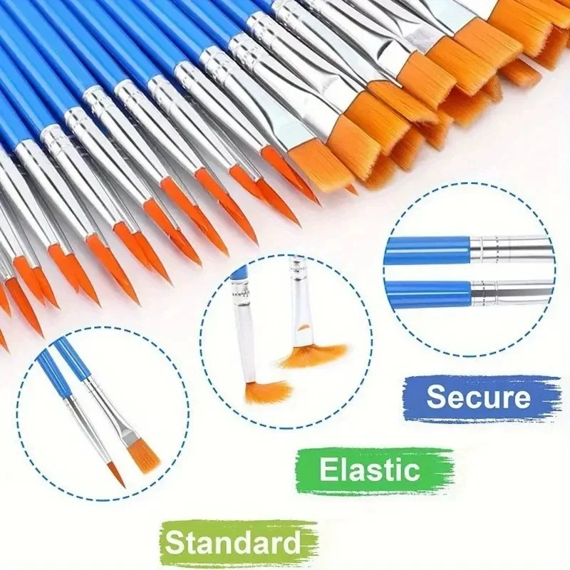 Painting Brushes Set Art Round Flat Hair Nylon Hair Paint Brush for Oil Acrylic Watercolor for Artists Beginners Student Paintin