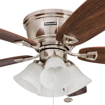 52 inch classic embedded indoor LED ceiling fan with light, zipper, quick 2-hanging dual facing blade reversible motor 1