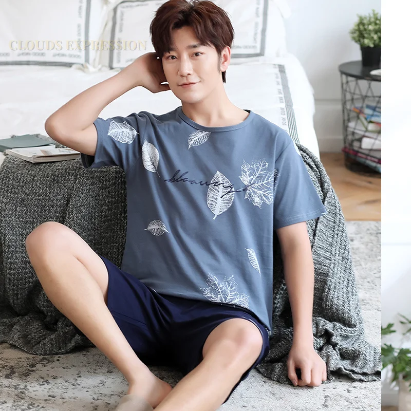 Summer Men Pyjamas Cotton Cartoon Pajamas Set Casual Short Sleepwear Pyjamas Night Suits Pijamas Plus Size 4XL Homewear PJ